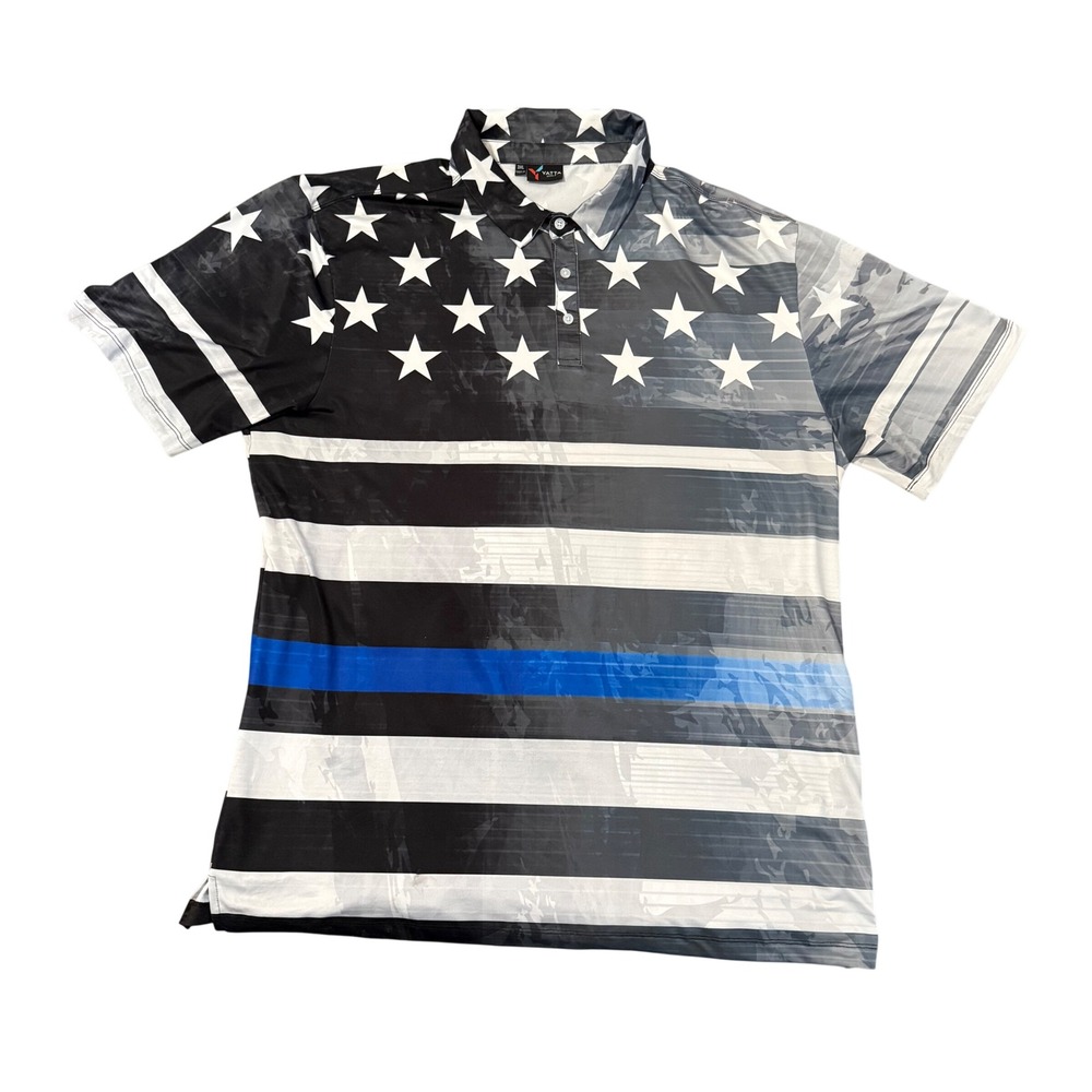 Yatta Golf‎ 3XL Polo Shirt American Flag Patriotic Thin Blue Line Graphic